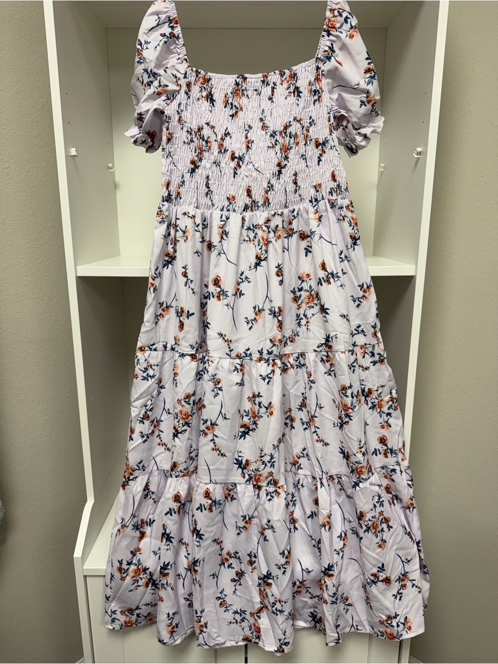 SHEIN White Midi Dress with Orange & Navy Floral Print - Picture 2 of 3